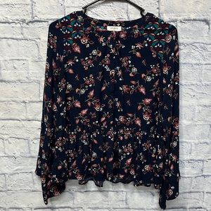 Umgee Navy Floral Print Blouse